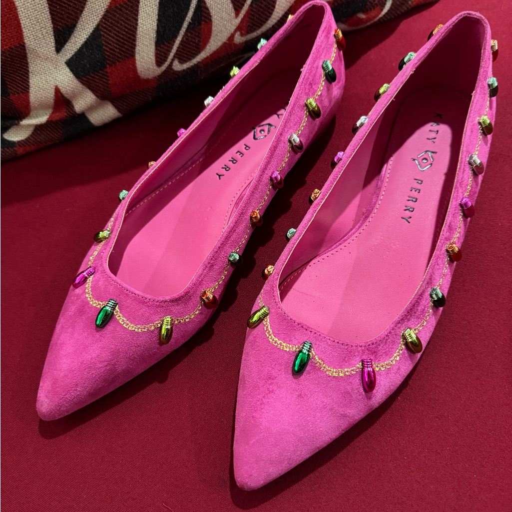 Katy Perry Collections Vibrant Pink Embellished The Christmas Hollies Flats Rare